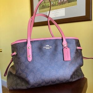 CoachF57842 Brown/Pink Signature Coated Canvas & Leather Caryall with Drawstring